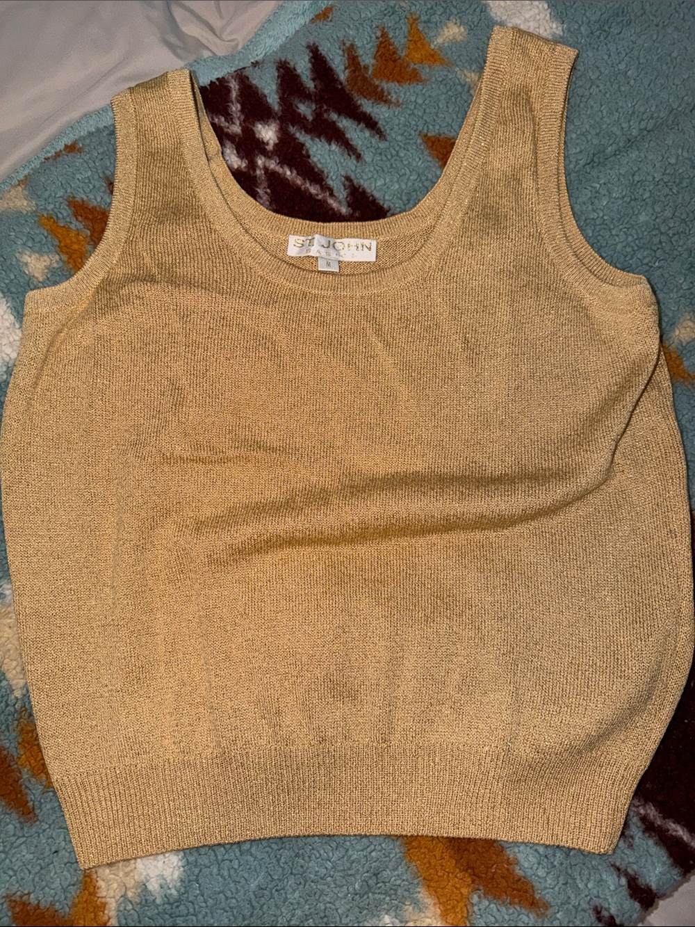 RARE VINTAGE St. John Gold Scoop Neck Knit Tank Medium